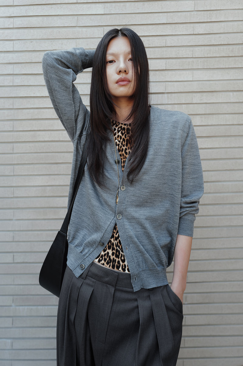 Washable 100% Wool Detailed Cardigan Melange Grey
