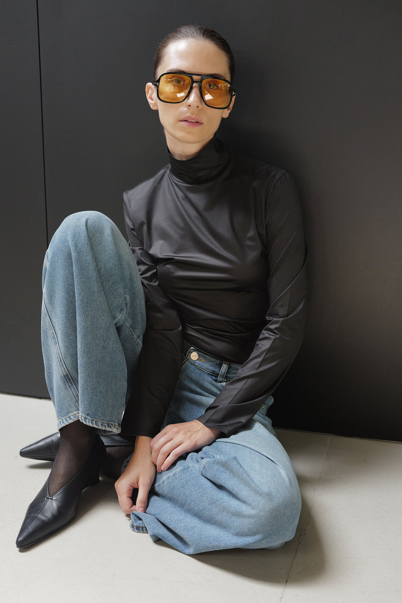 Metallic Turtleneck Top Black