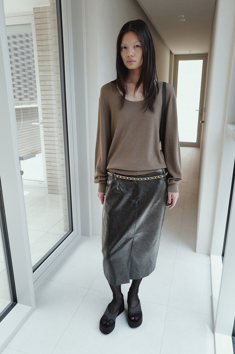 Washable 100% Wool U-Neck Pullover Taupe