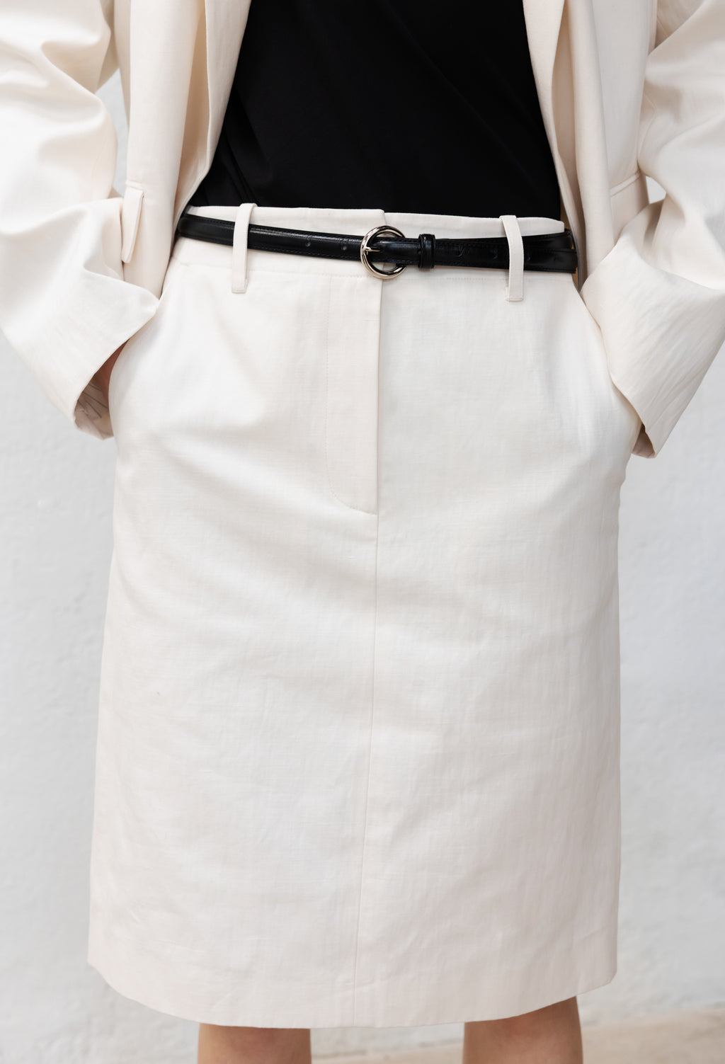 Cotton Midi Skirt Light Beige