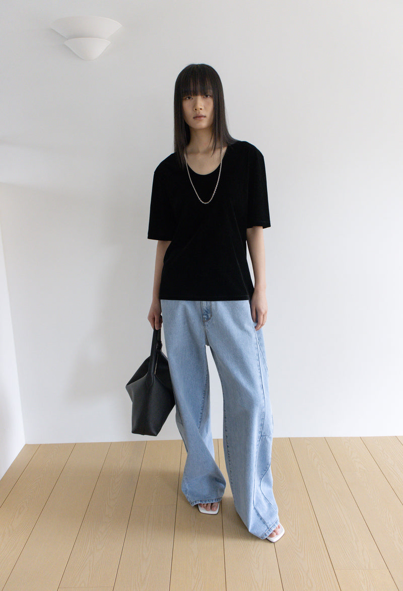 Velour U-neck T-shirt Black