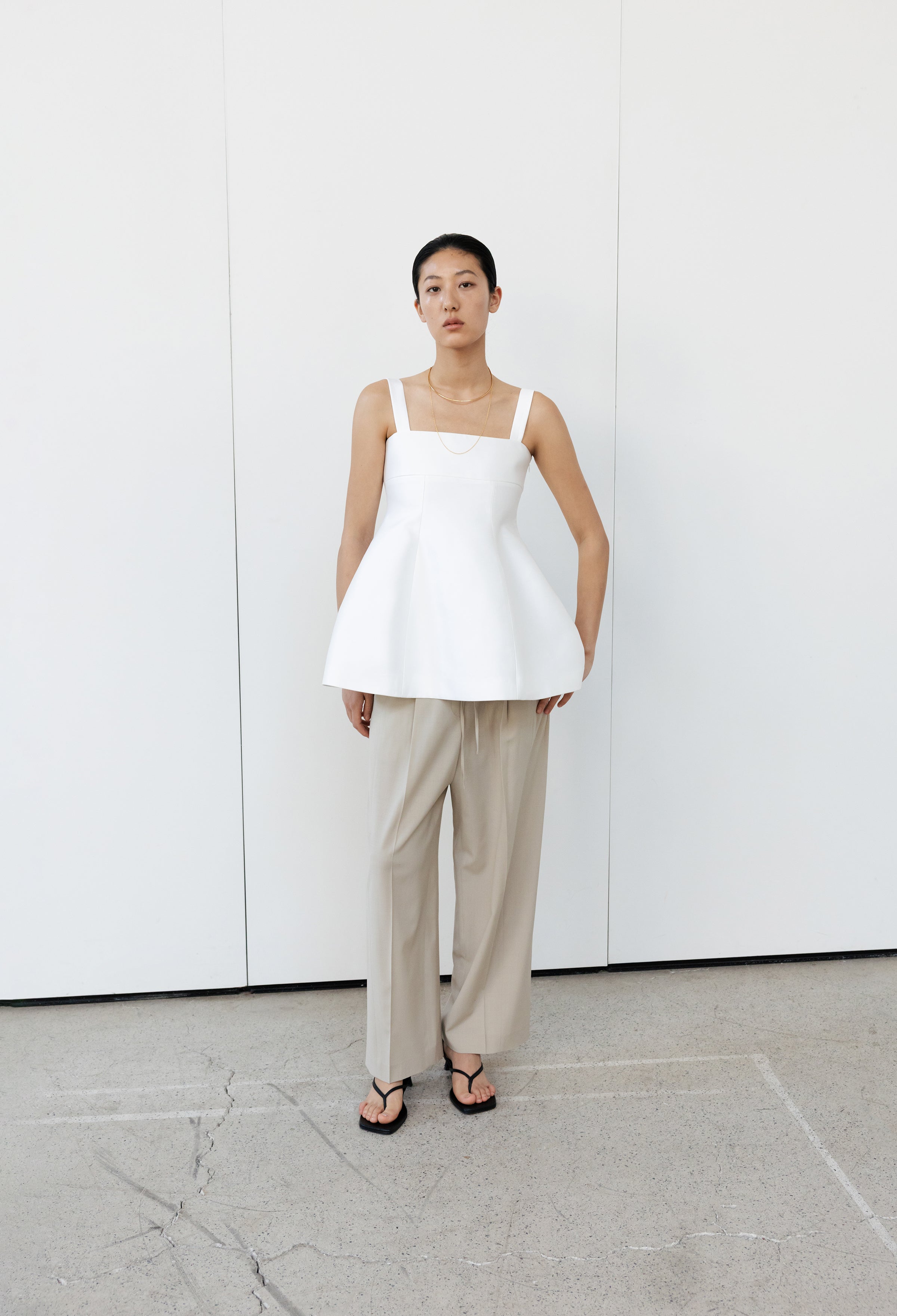 Summer Wool Banded Pants Light Beige