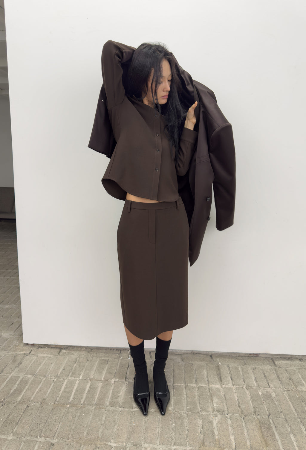 High-density Slim-Fit Skirt Brown