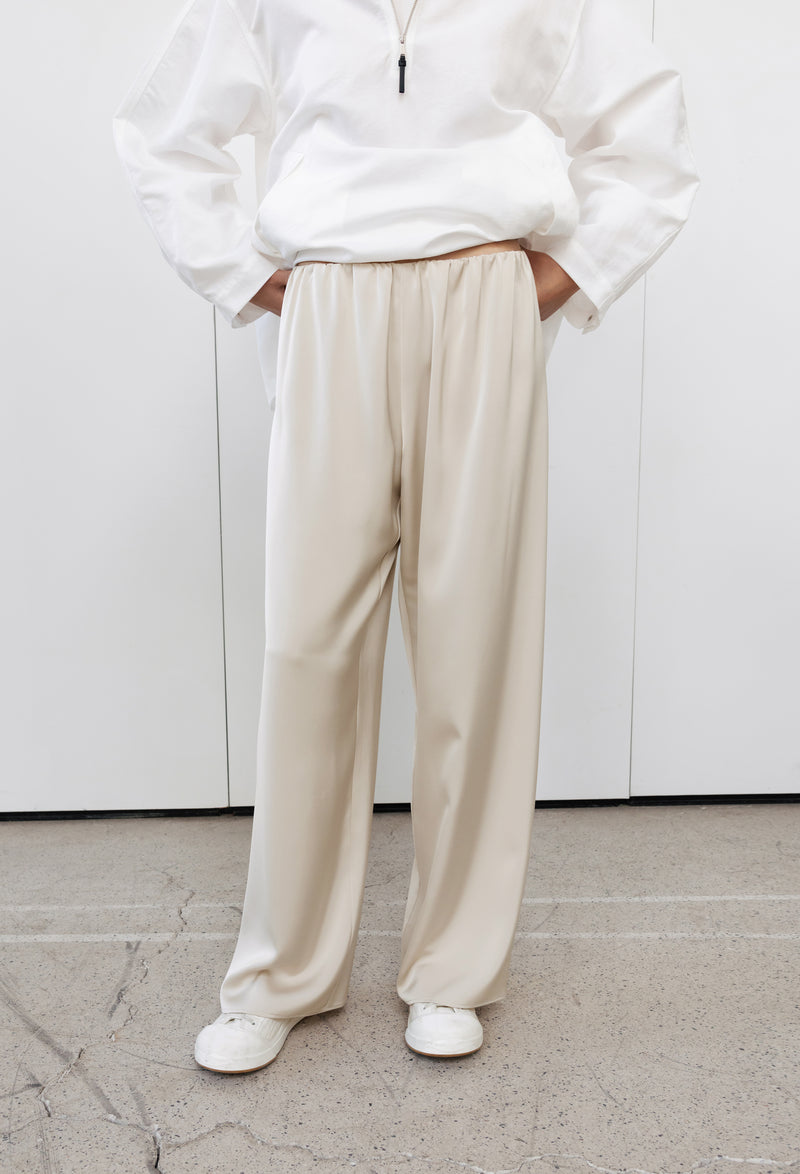 Satin shirred pants beige