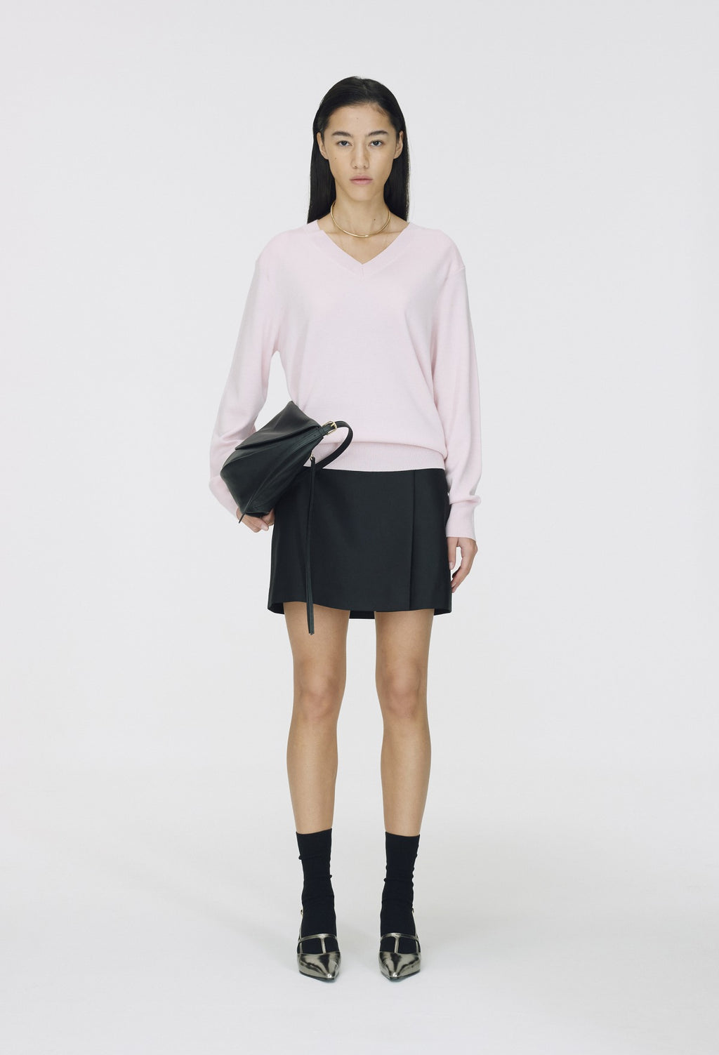Spring Wool V-Neck Pullover Pink
