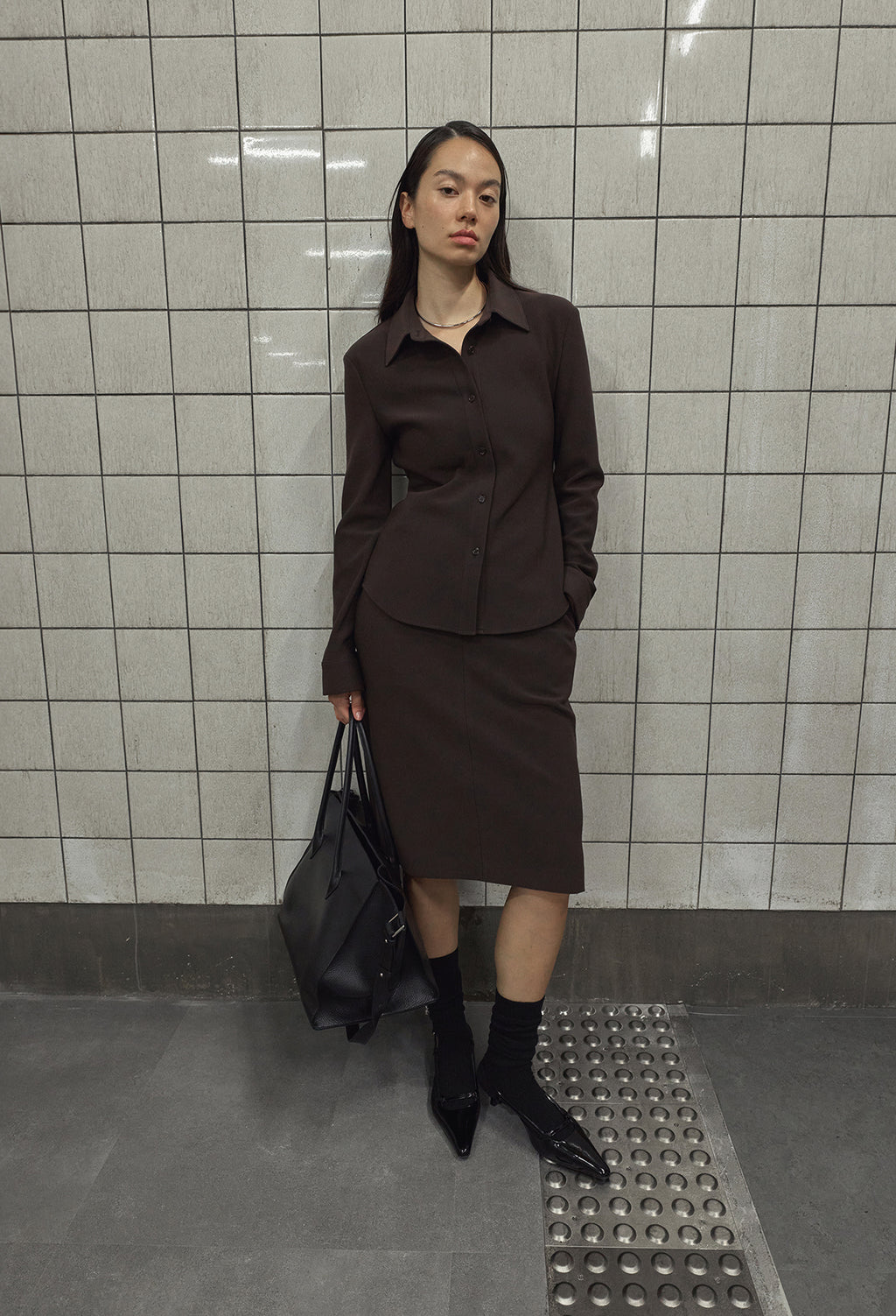 High-density Slim-Fit Shirt Brown