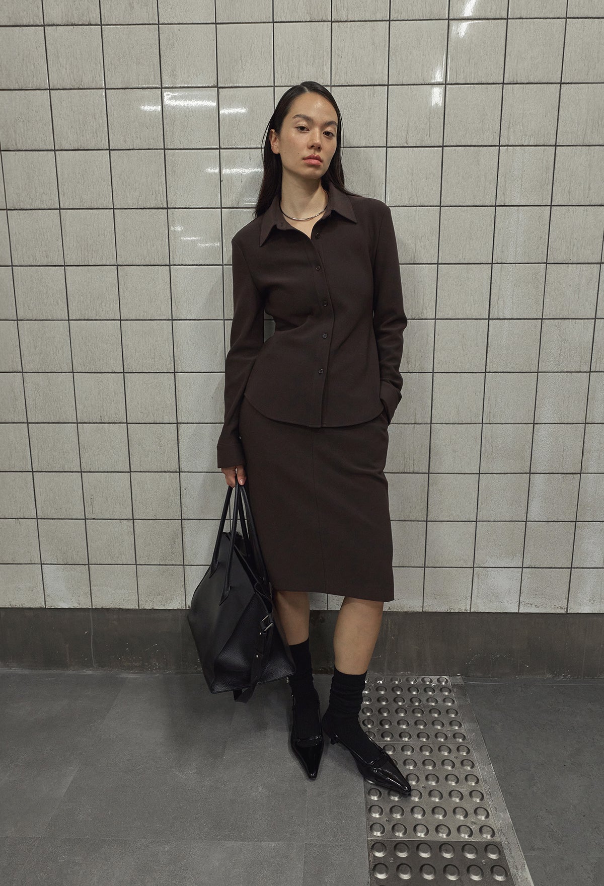 High-density Slim-Fit Shirt Brown