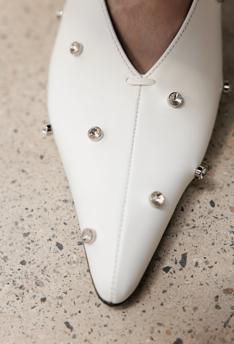 Crystal Pointed Wedge Heel White