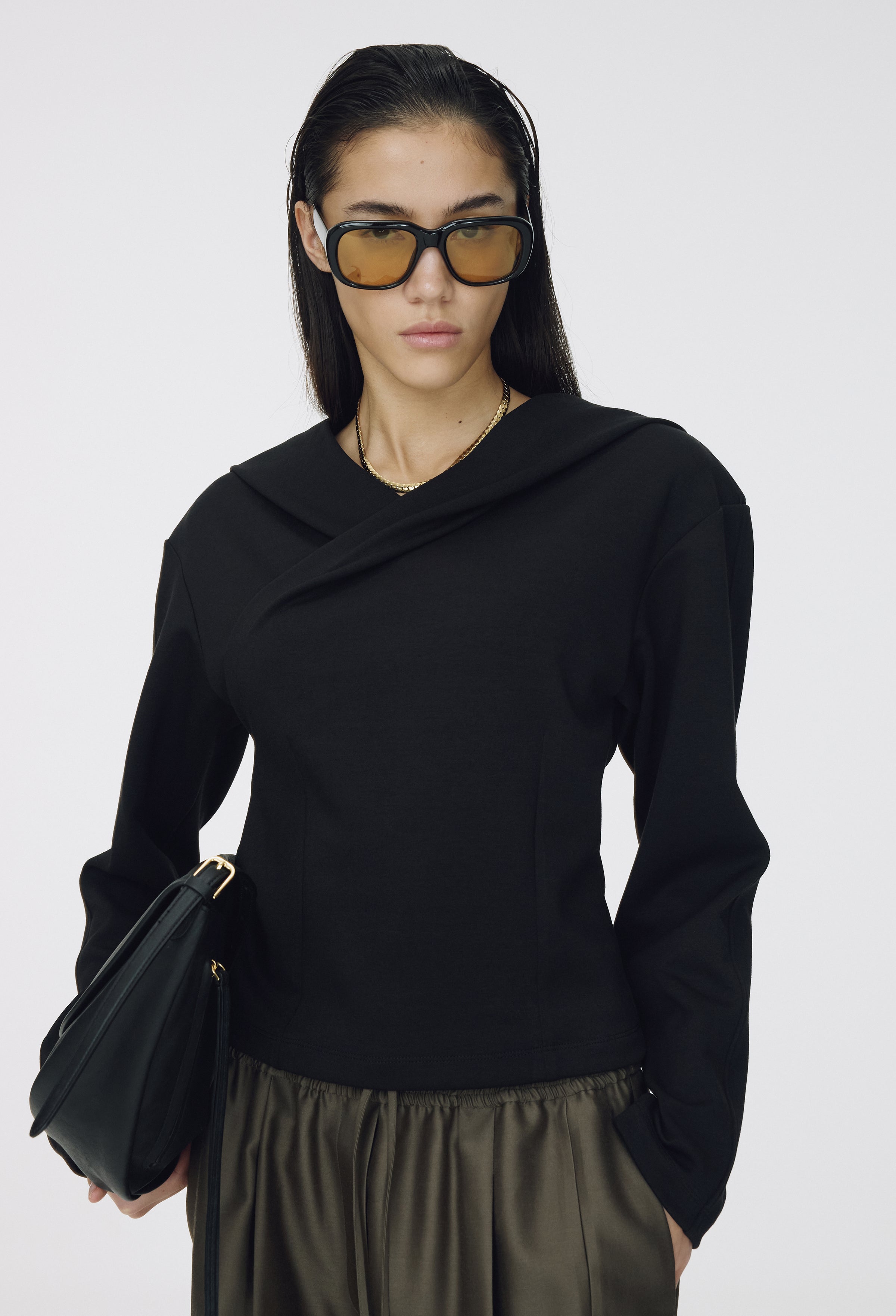 Draped Hooded Top