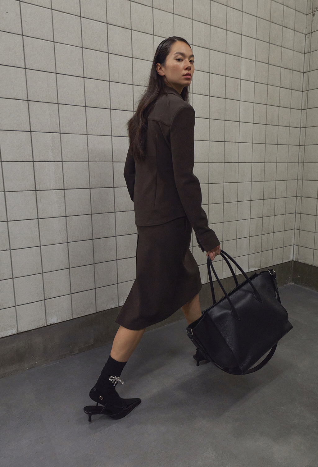 High-density Slim-Fit Skirt Brown
