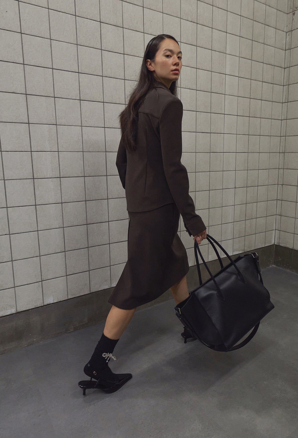 High-density Slim-Fit Skirt Brown
