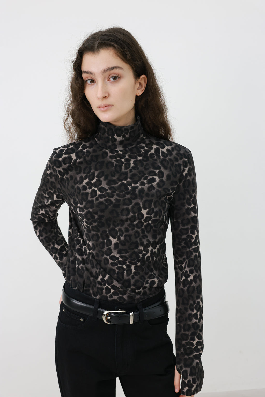 Leopard turtleneck T-shirt
