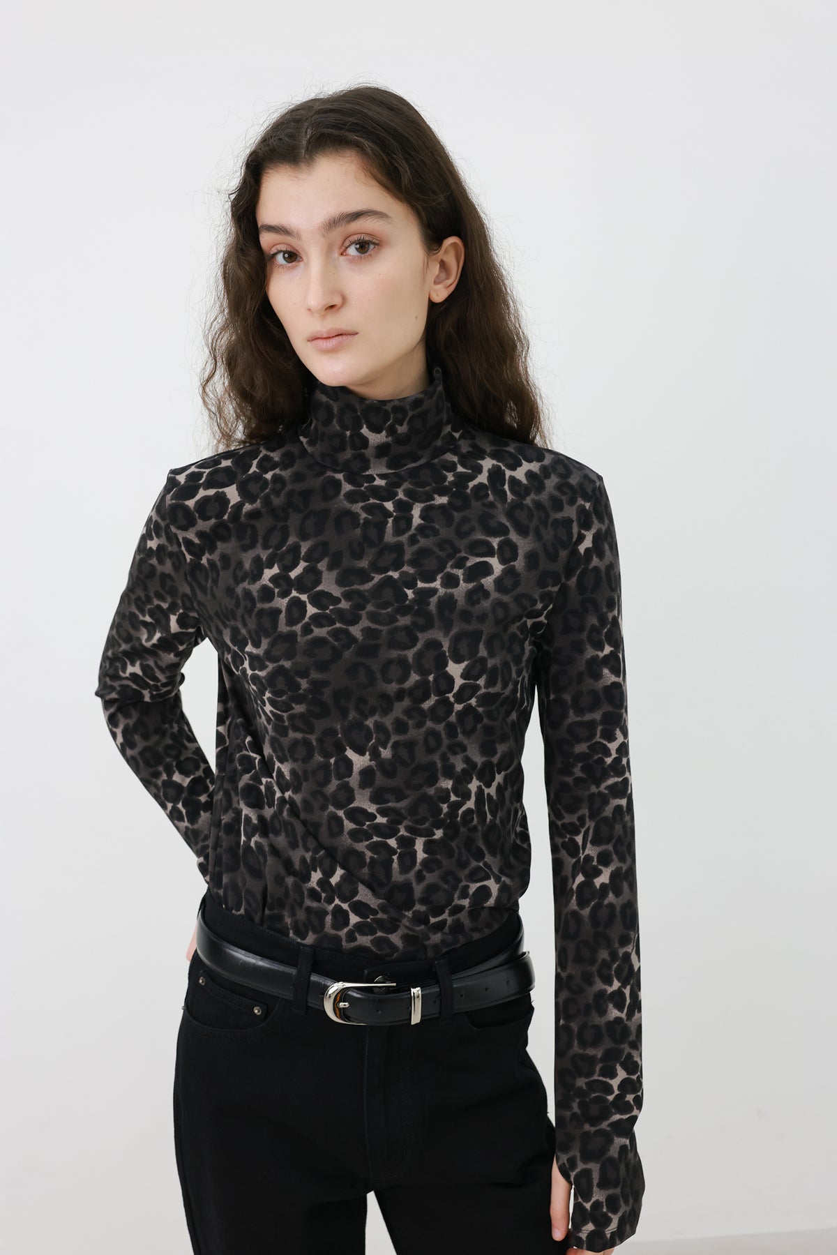 Leopard turtleneck T-shirt
