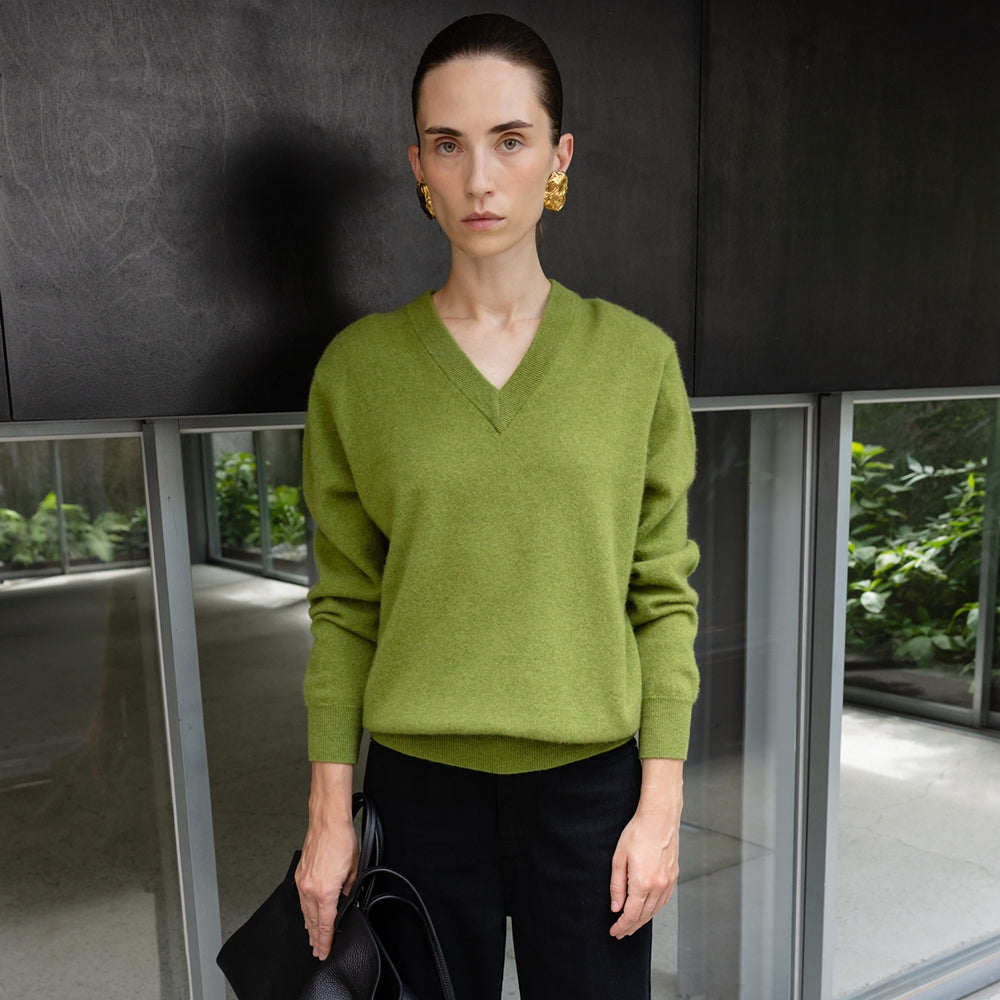 Cashmere 100 V-neck Knit Olive