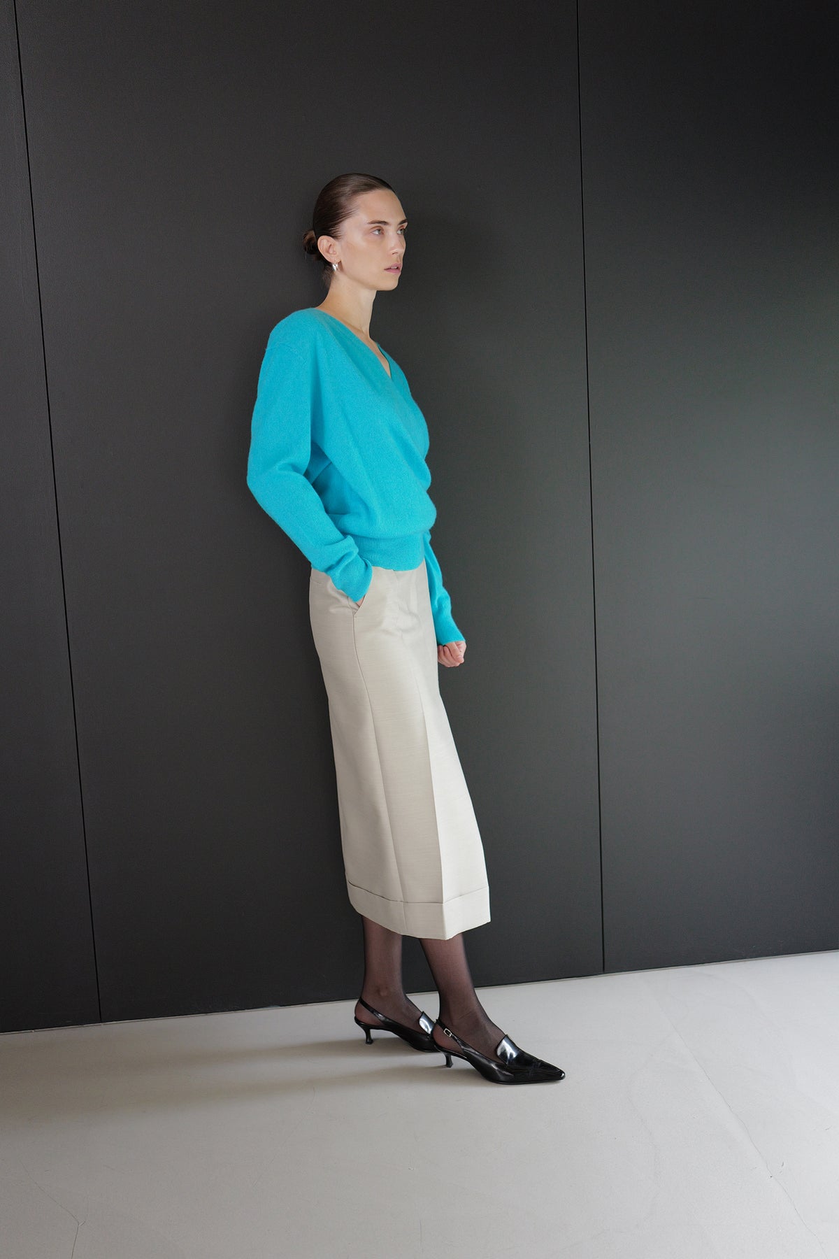 Cashmere 100 Wrap Knit Aqua Blue