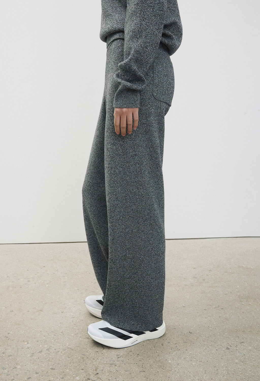 Washable Wool Cotton Knit Pants Melange Black