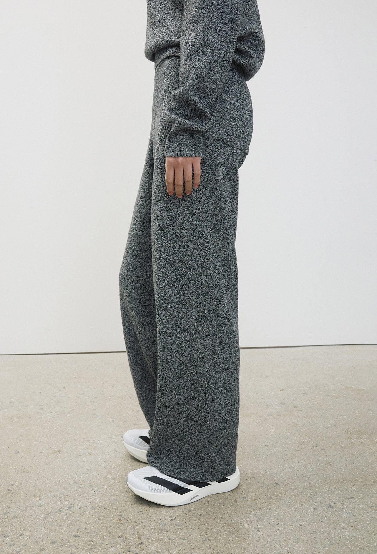 Washable Wool Cotton Knit Pants Melange Black