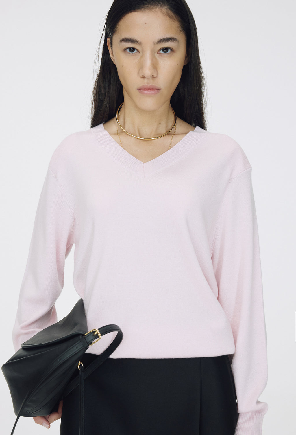 Spring Wool V-Neck Pullover Pink