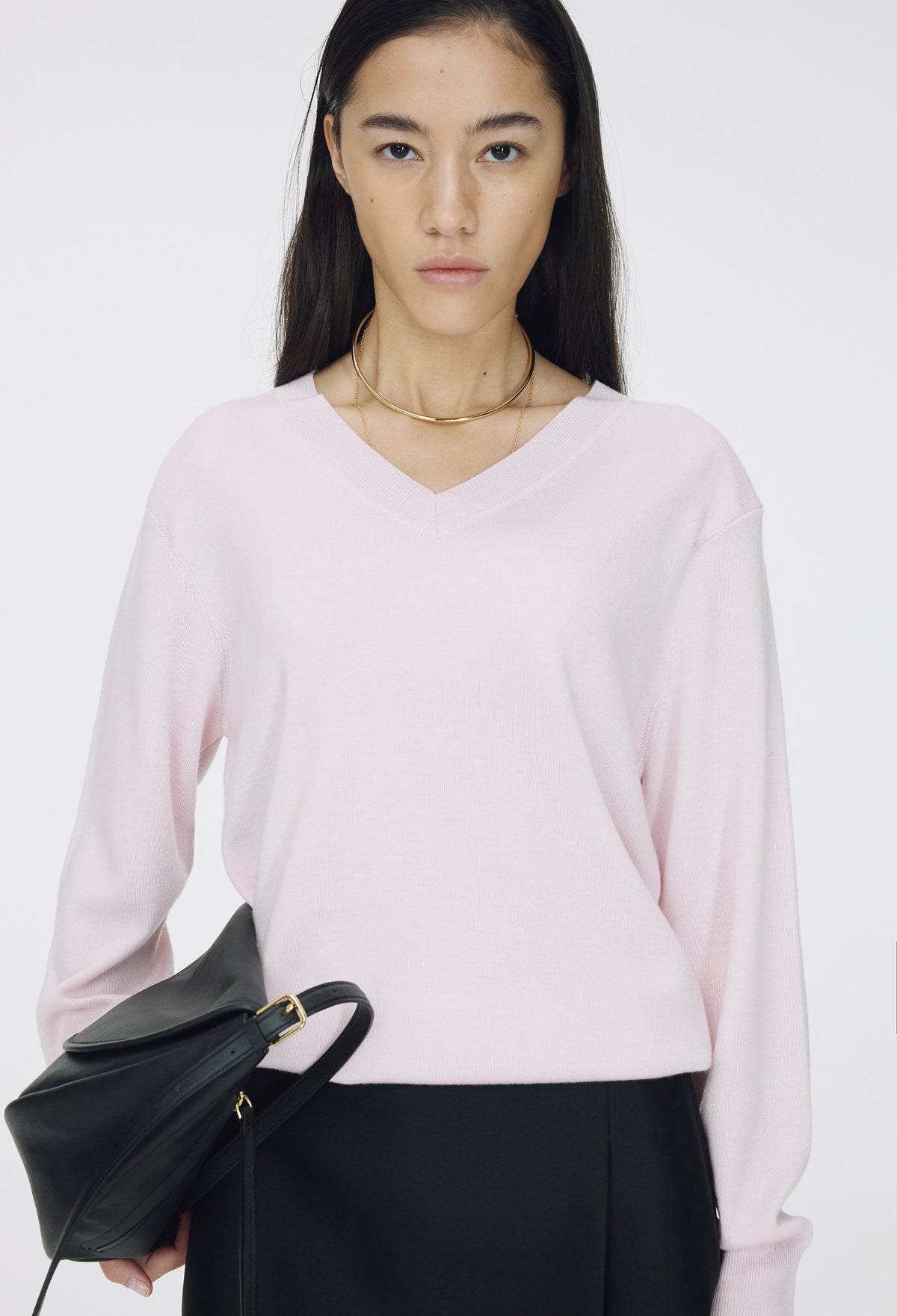 Spring Wool V-Neck Pullover Pink
