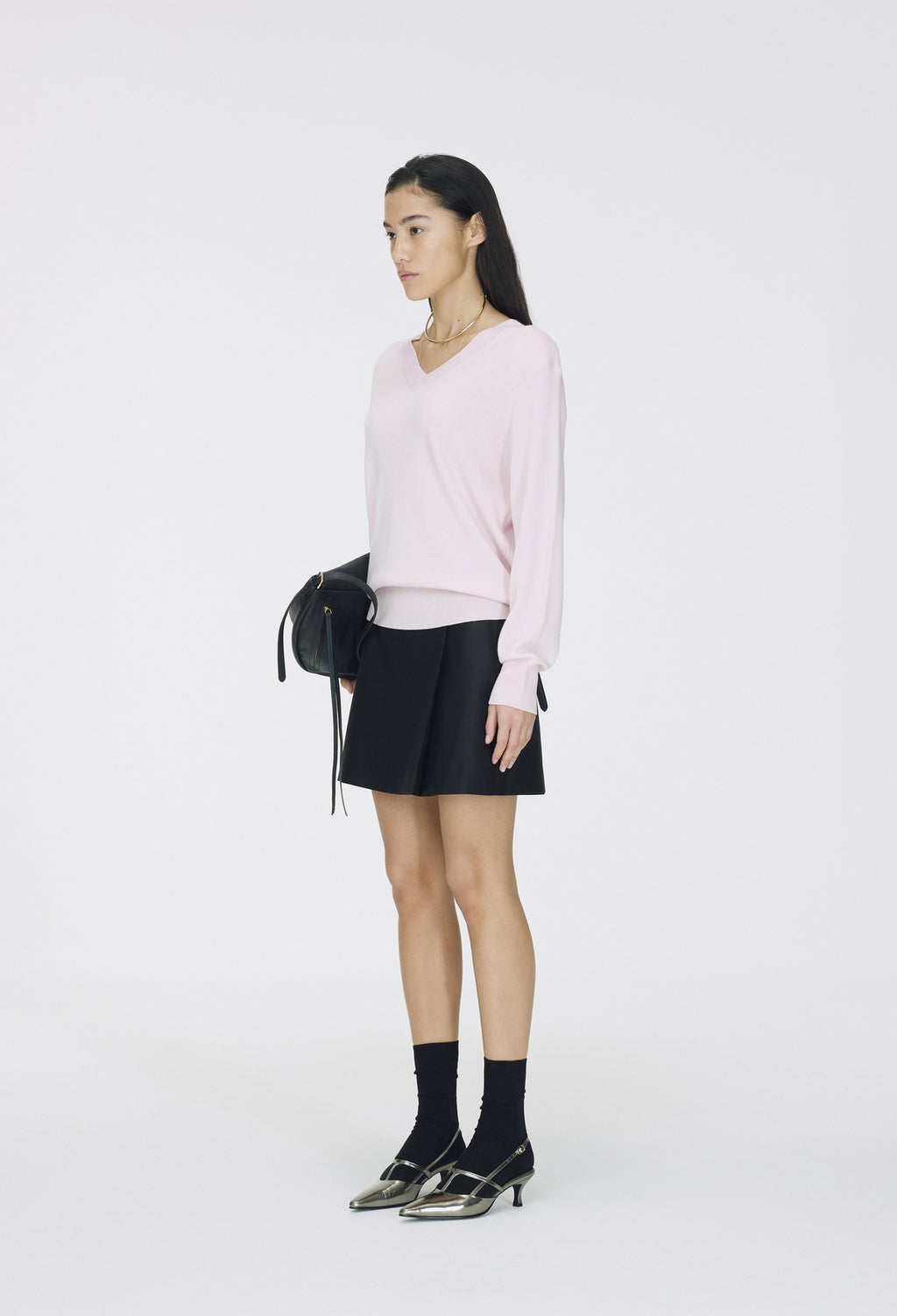 Spring Wool V-Neck Pullover Pink