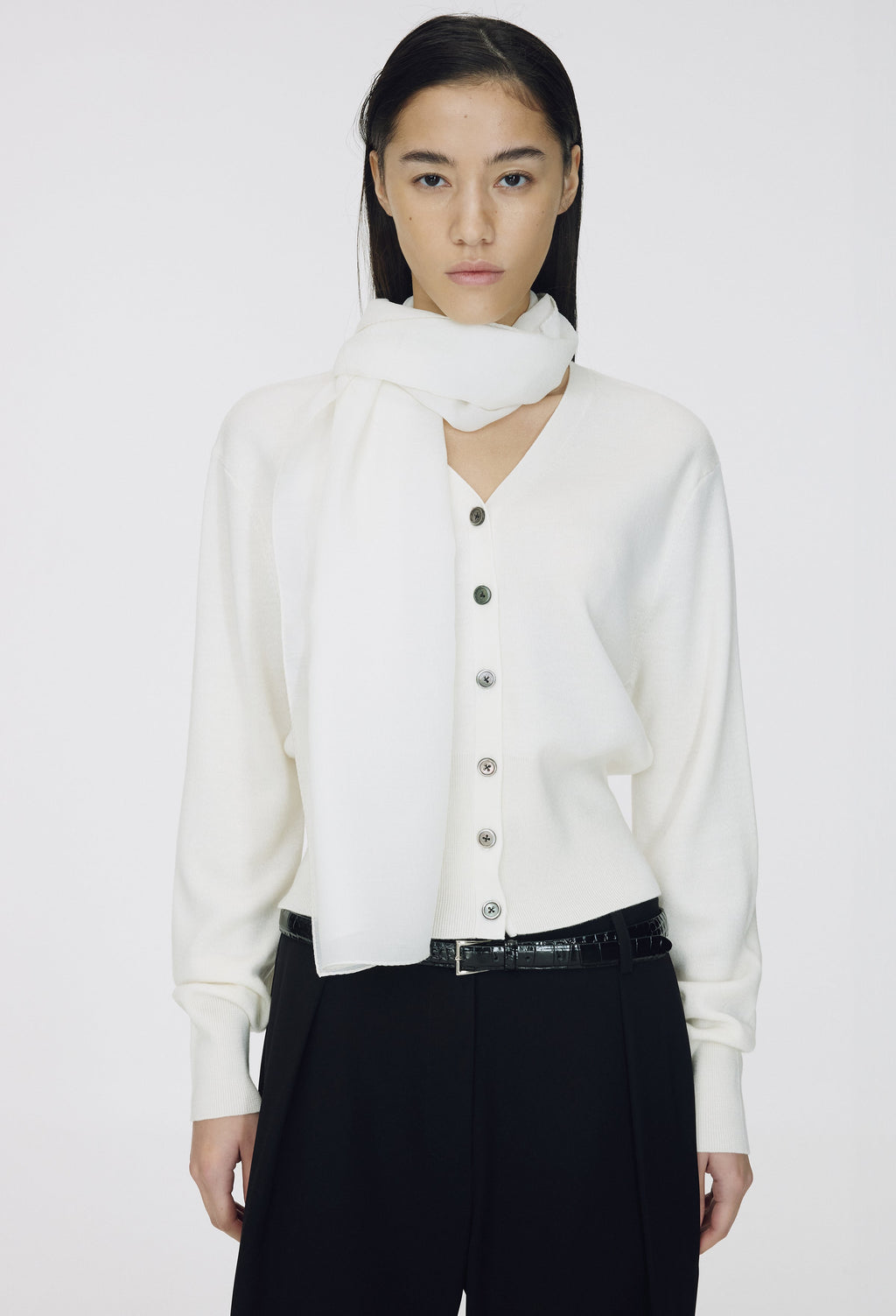Wool silk scarf ivory