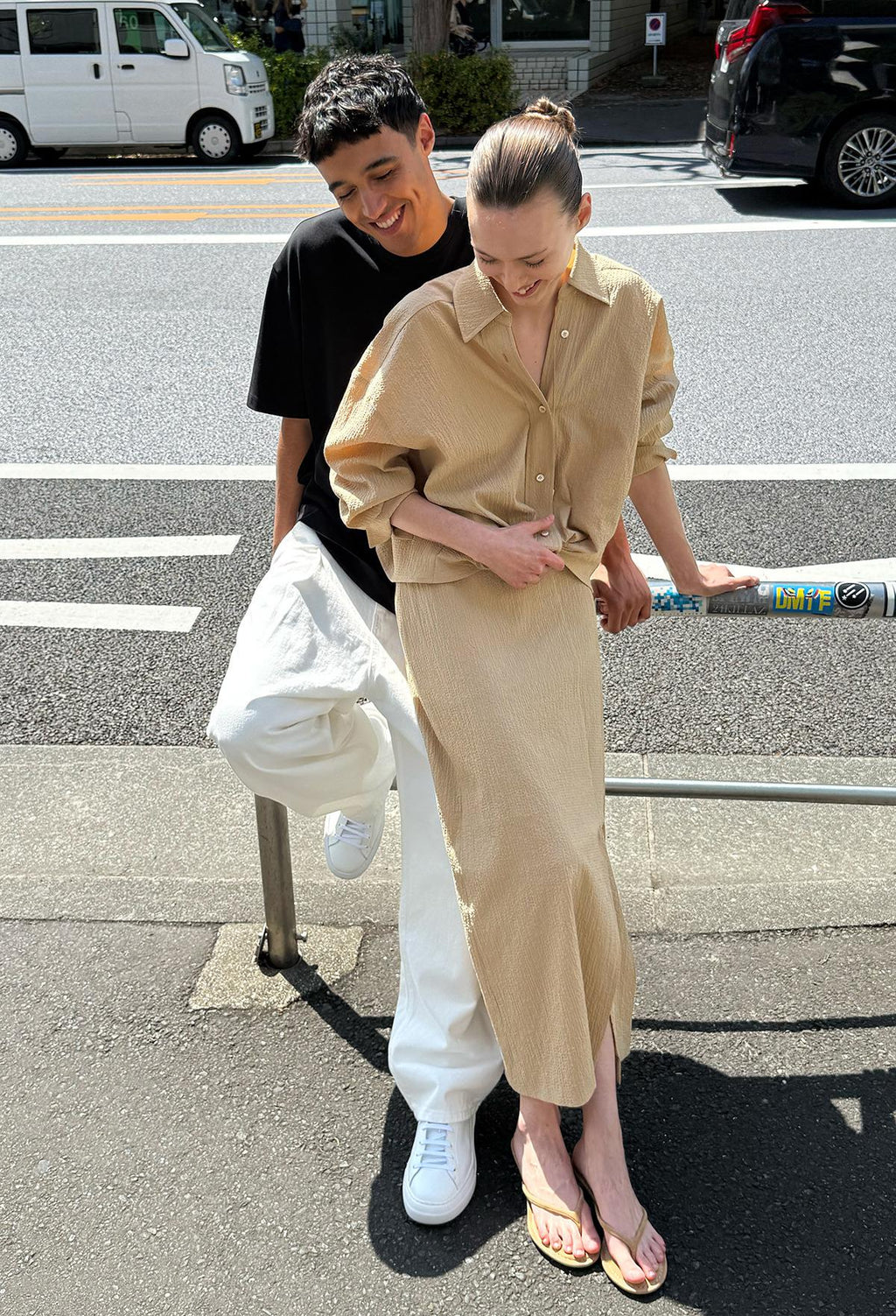 시어서커 트위스트 셔츠 베이지