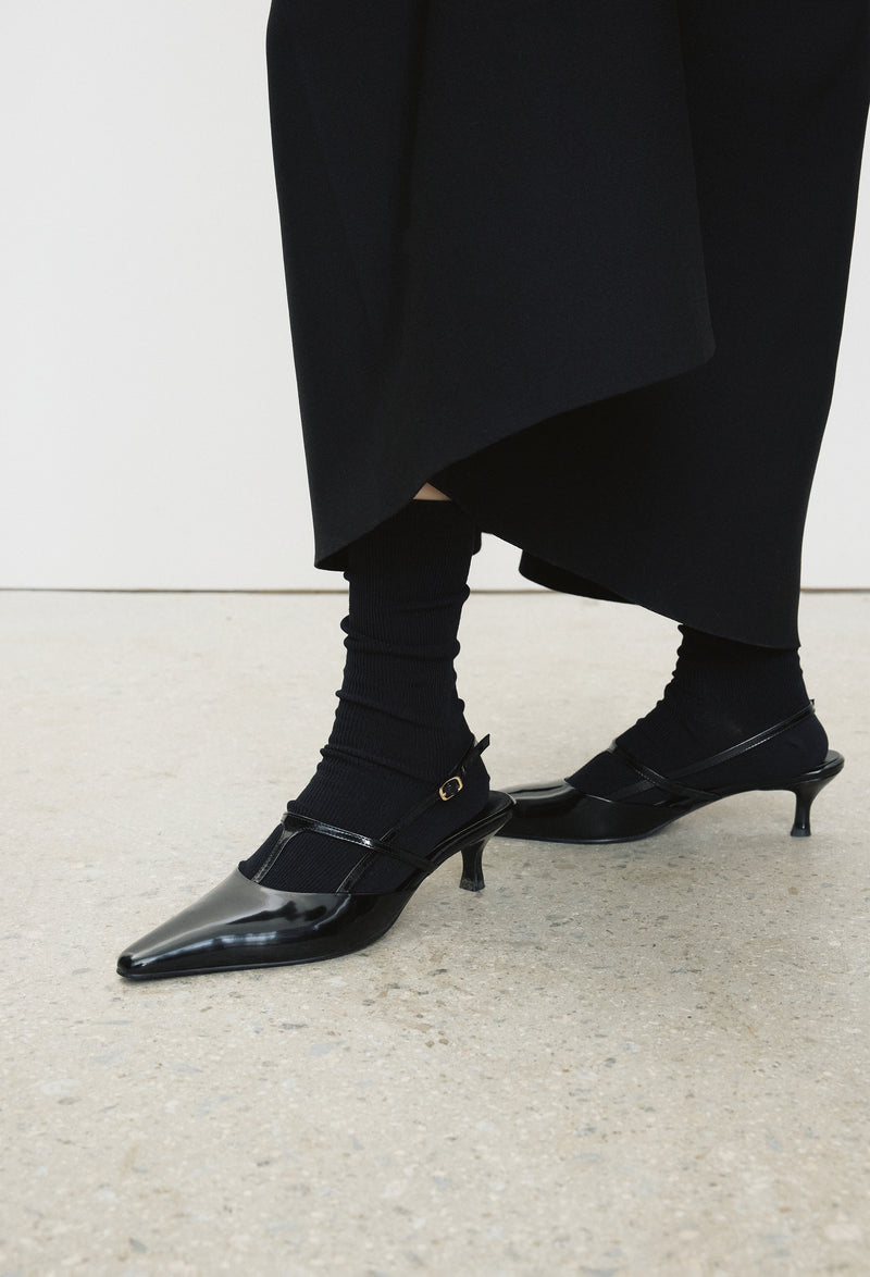 T Strap Slingback Black