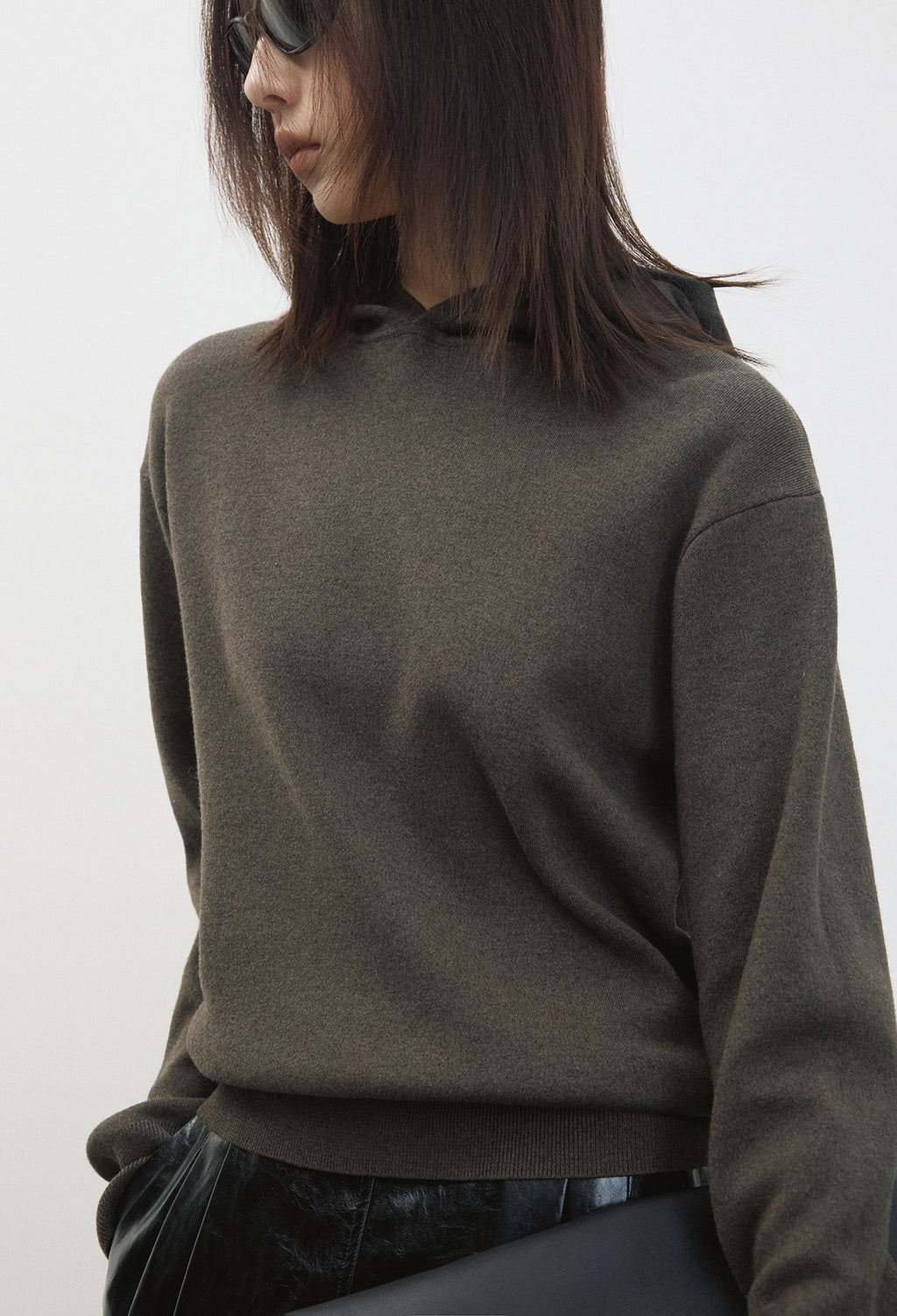 Washable Wool Cotton Hooded Knit Khaki