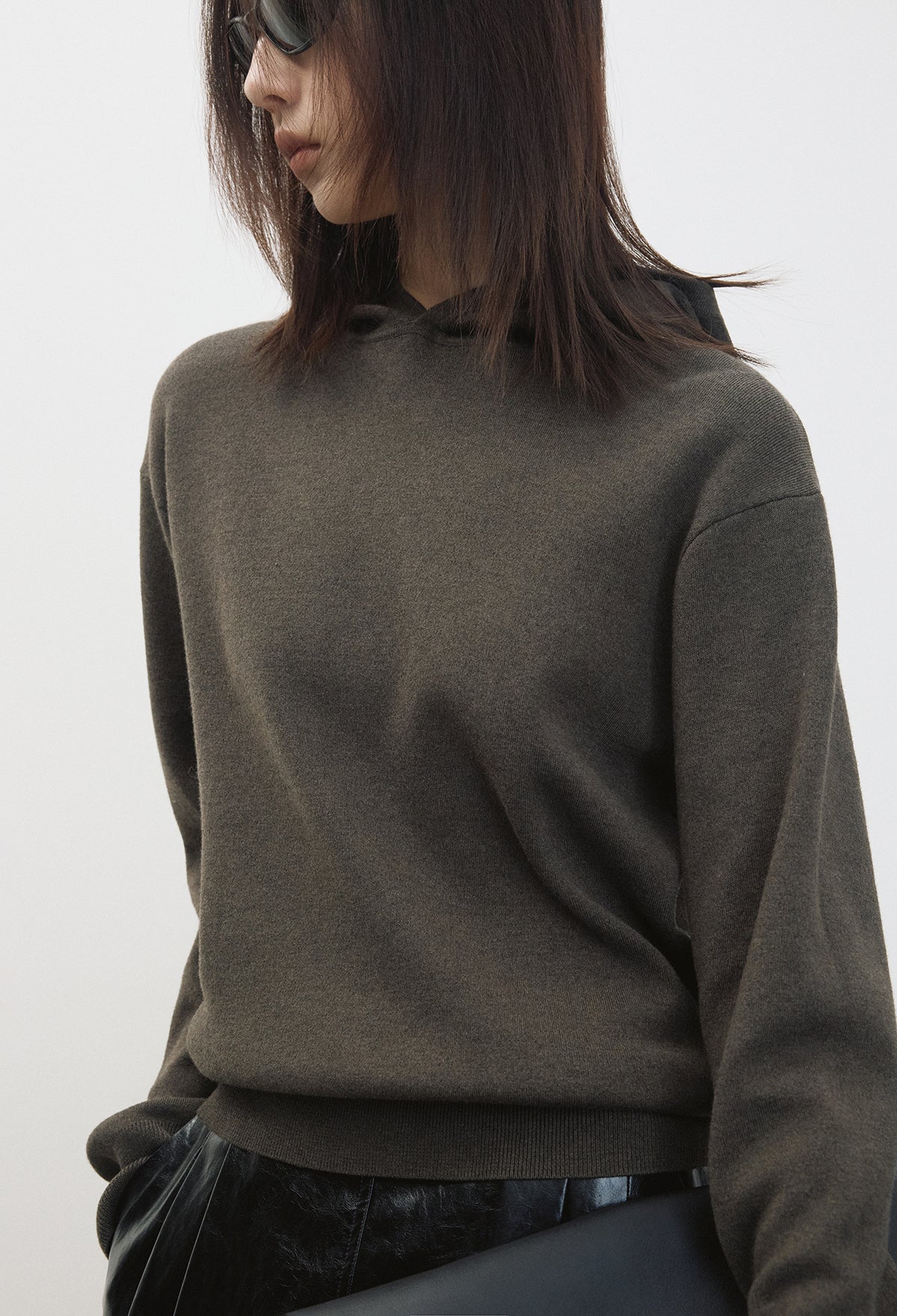 Washable Wool Cotton Hooded Knit Khaki
