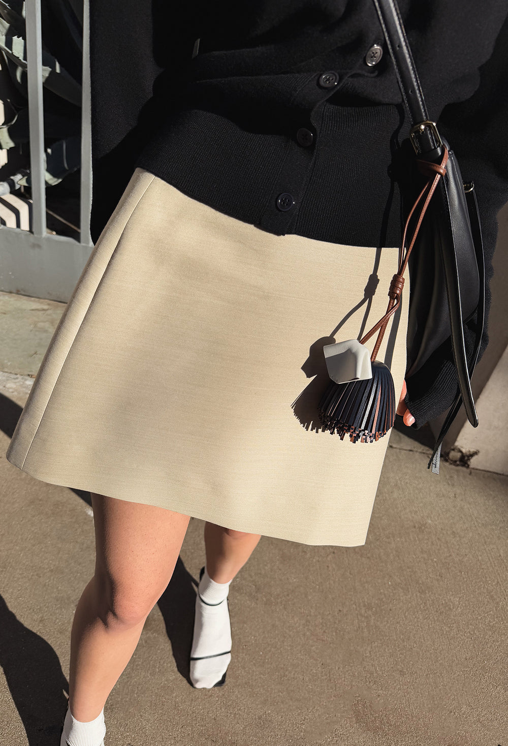 Wool Wrap Mini Skirt Beige