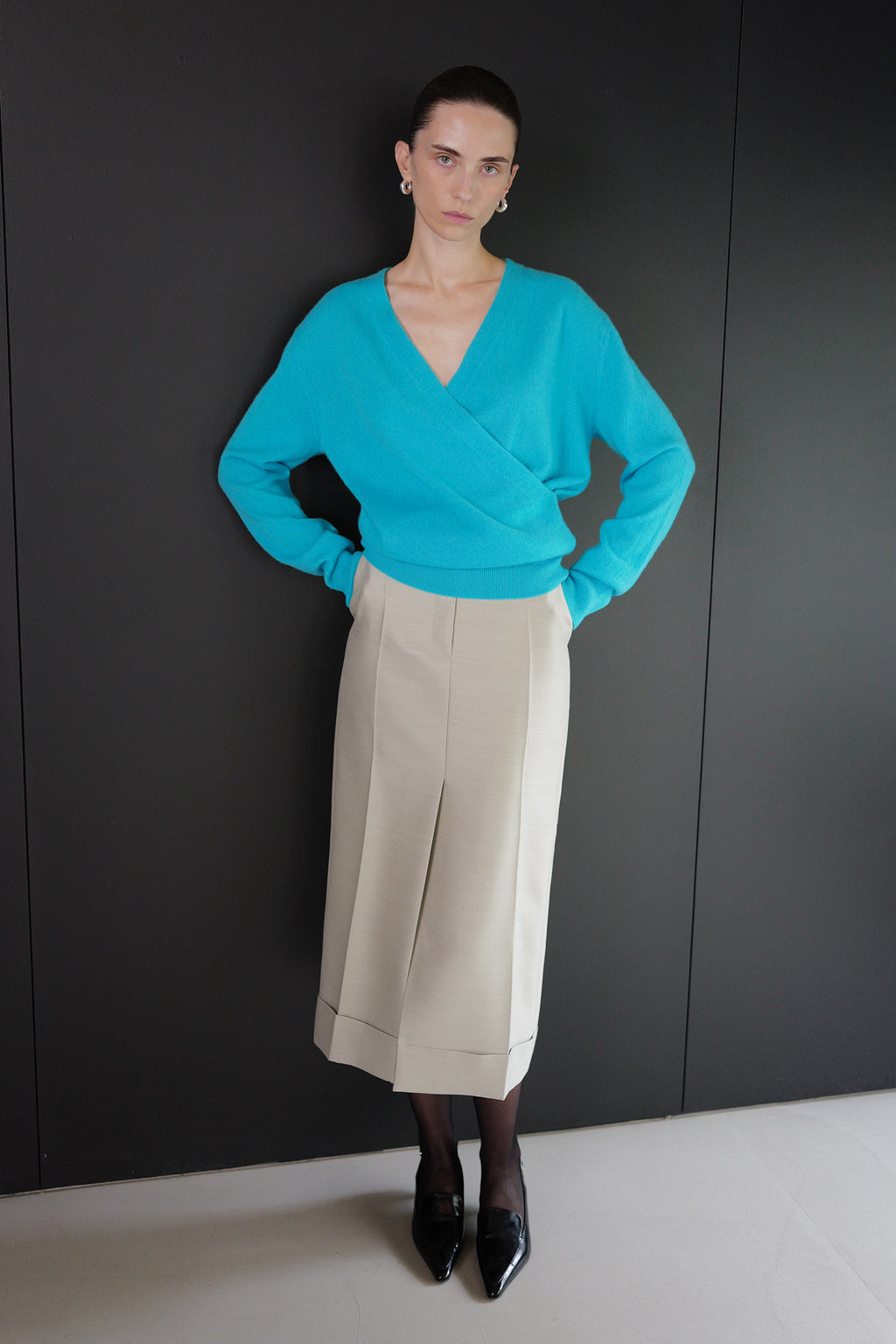 Cashmere 100 Wrap Knit Aqua Blue