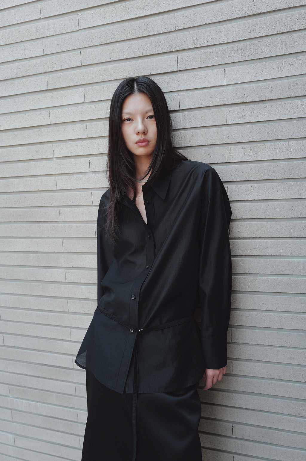 Belted Sheer Shirt Black