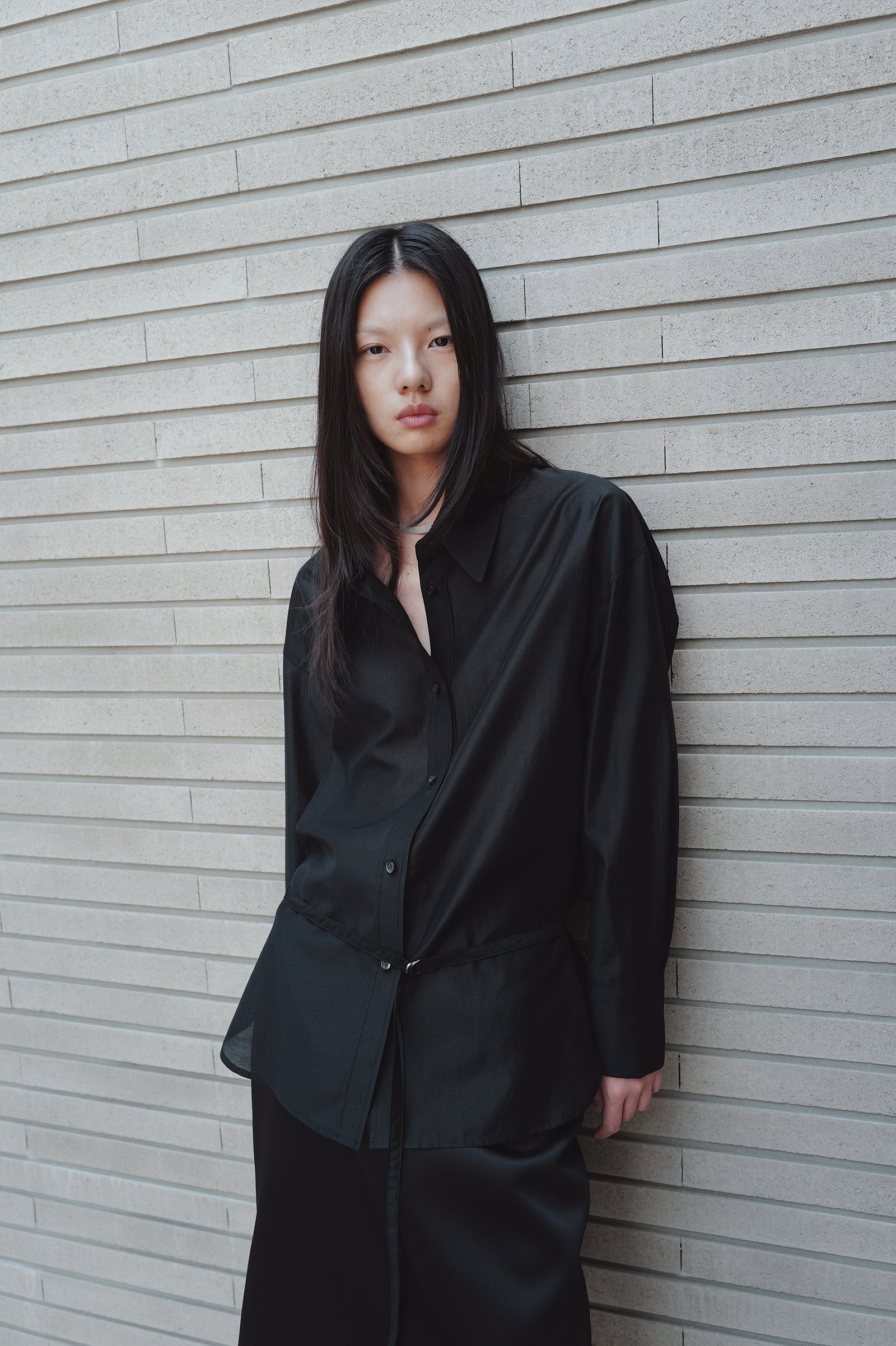 Belted Sheer Shirt Black