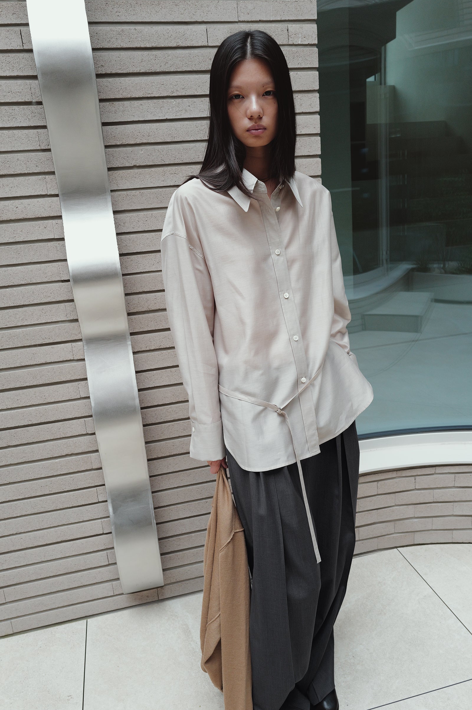 Belted Sheer Shirt Greige