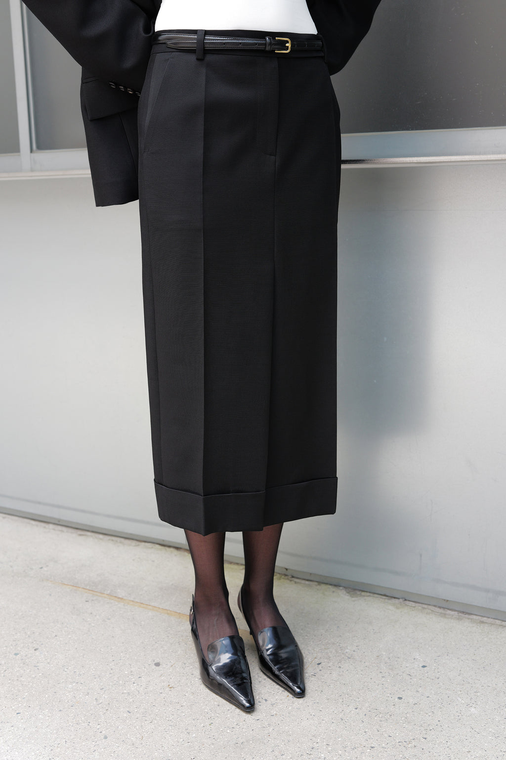 Wool Silk Pencil Skirt Black