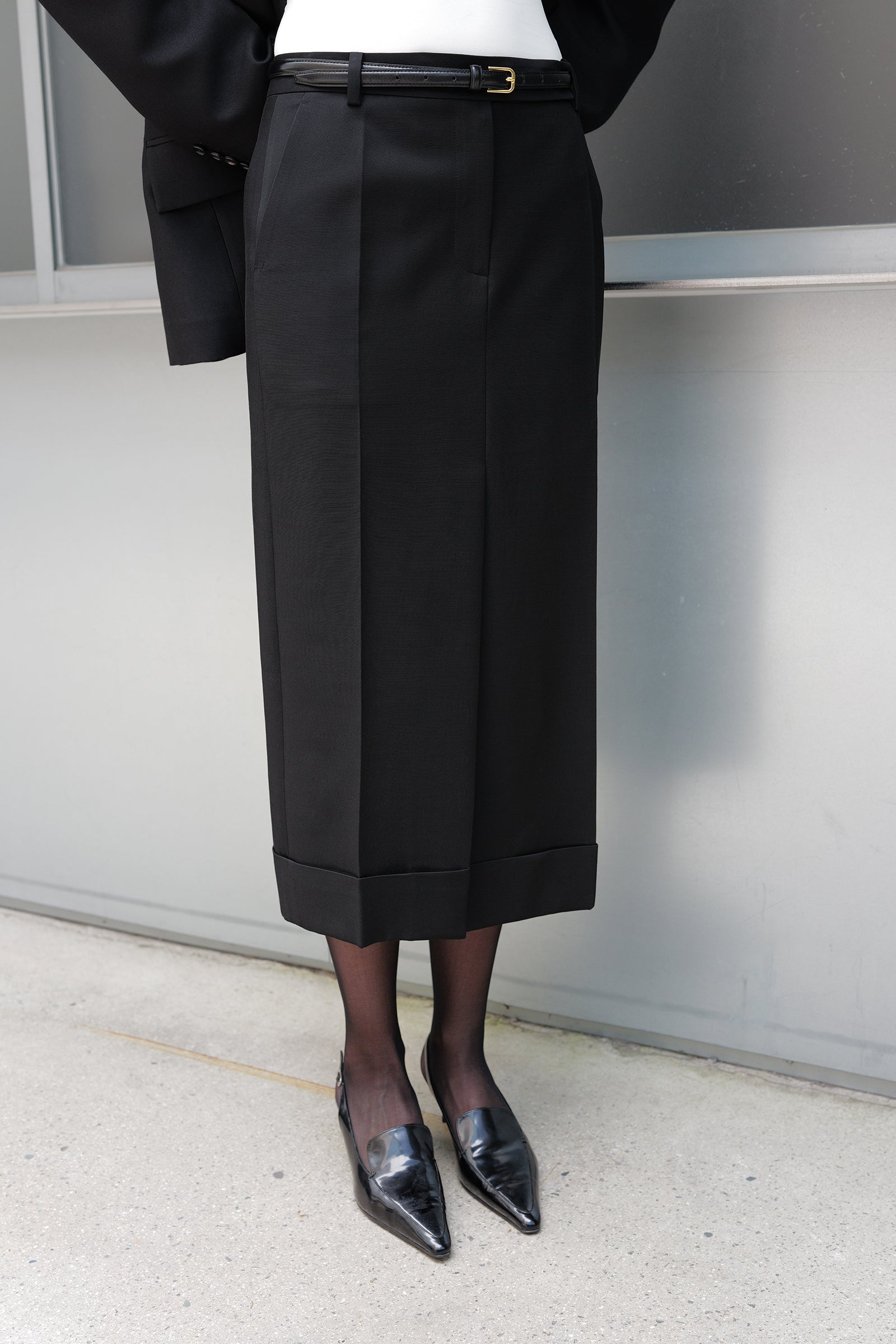 Wool Silk Pencil Skirt Black