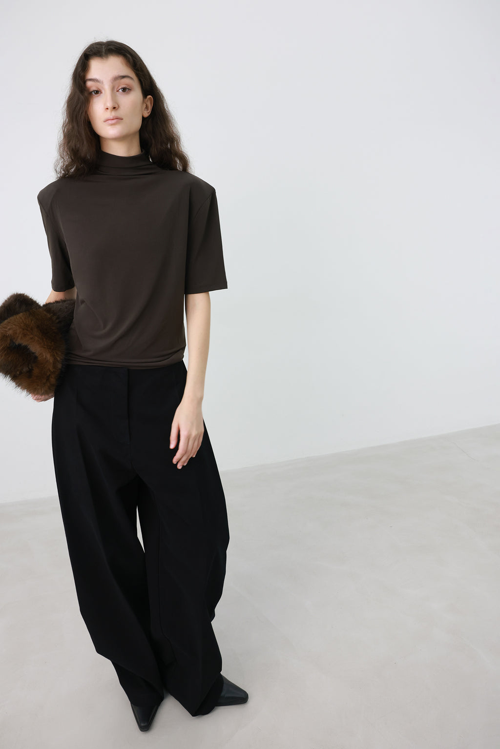 Cotton Volume Tuck Pants Black