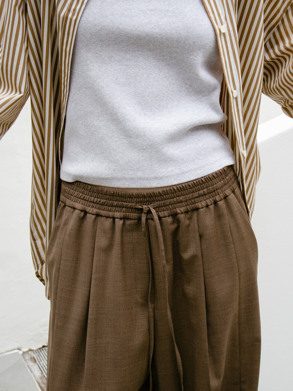 Summer Wool Banding Pants Brown