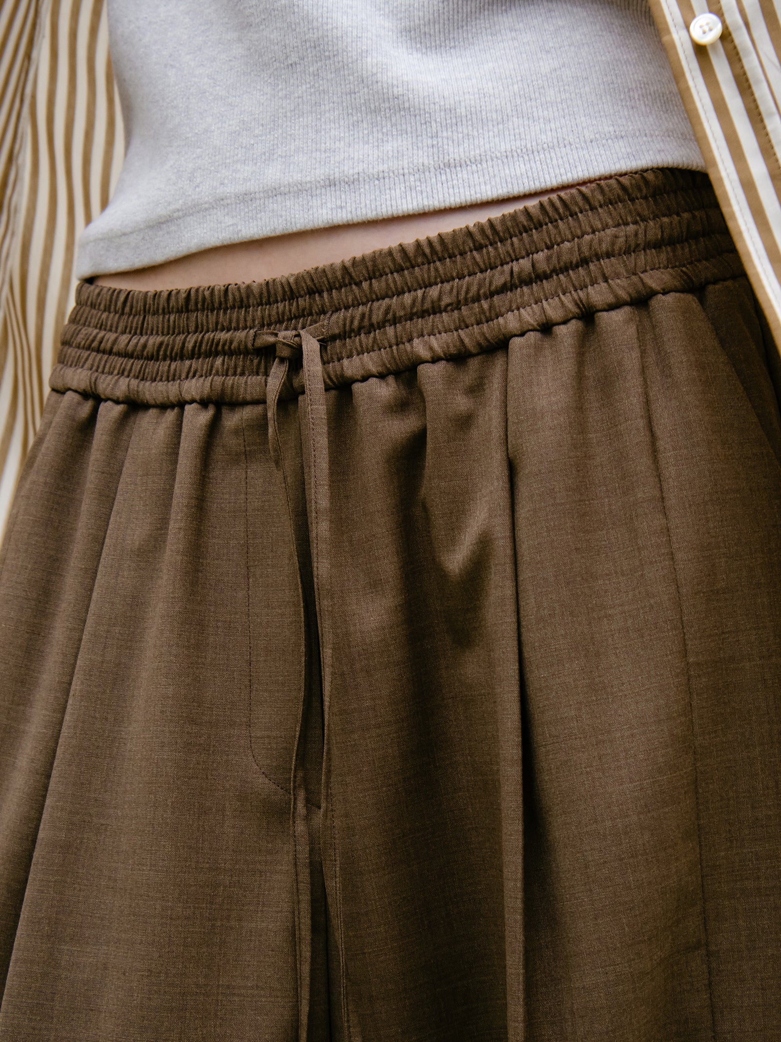 Summer Wool Banding Pants Brown