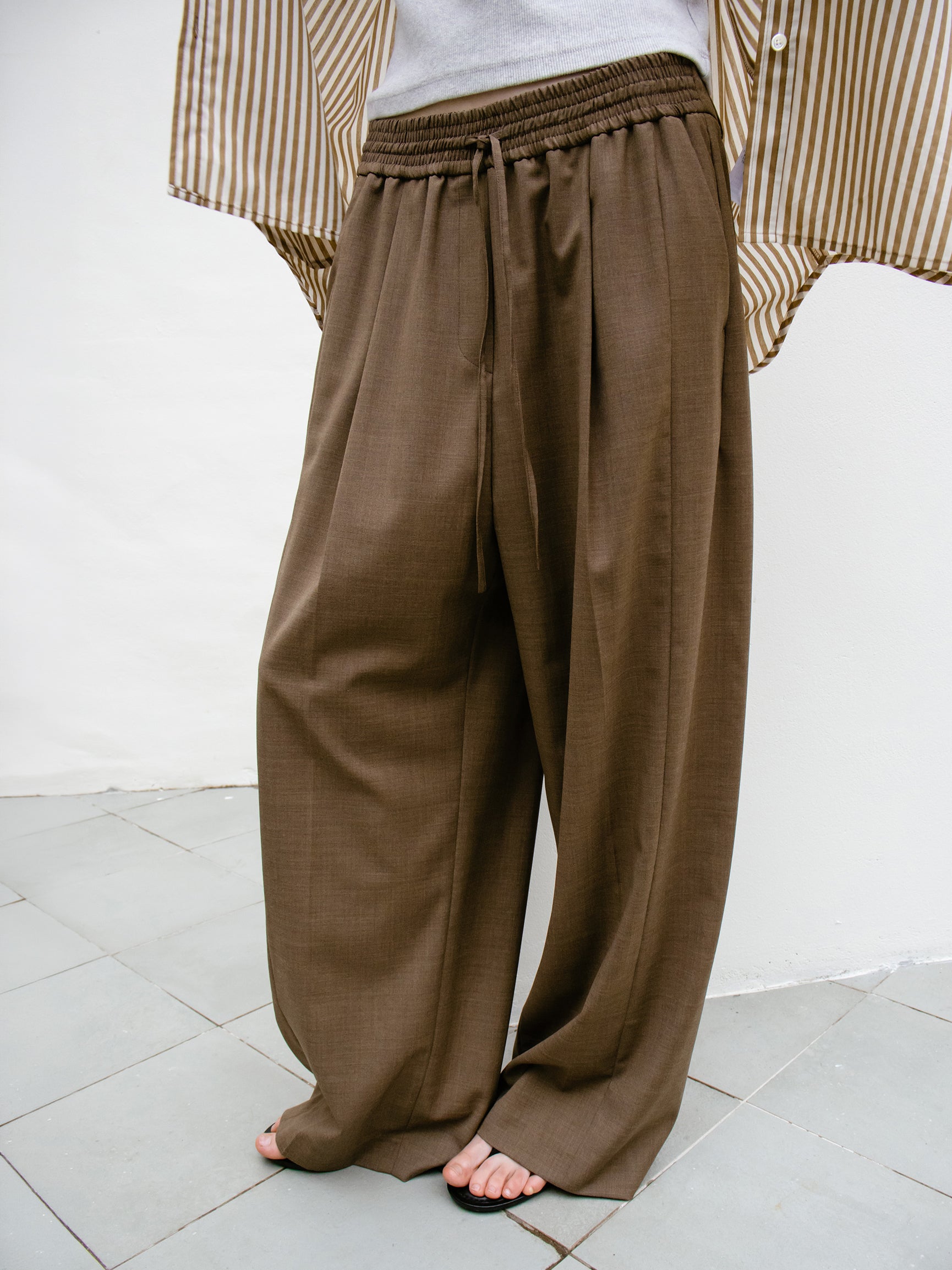 Summer Wool Banding Pants Brown