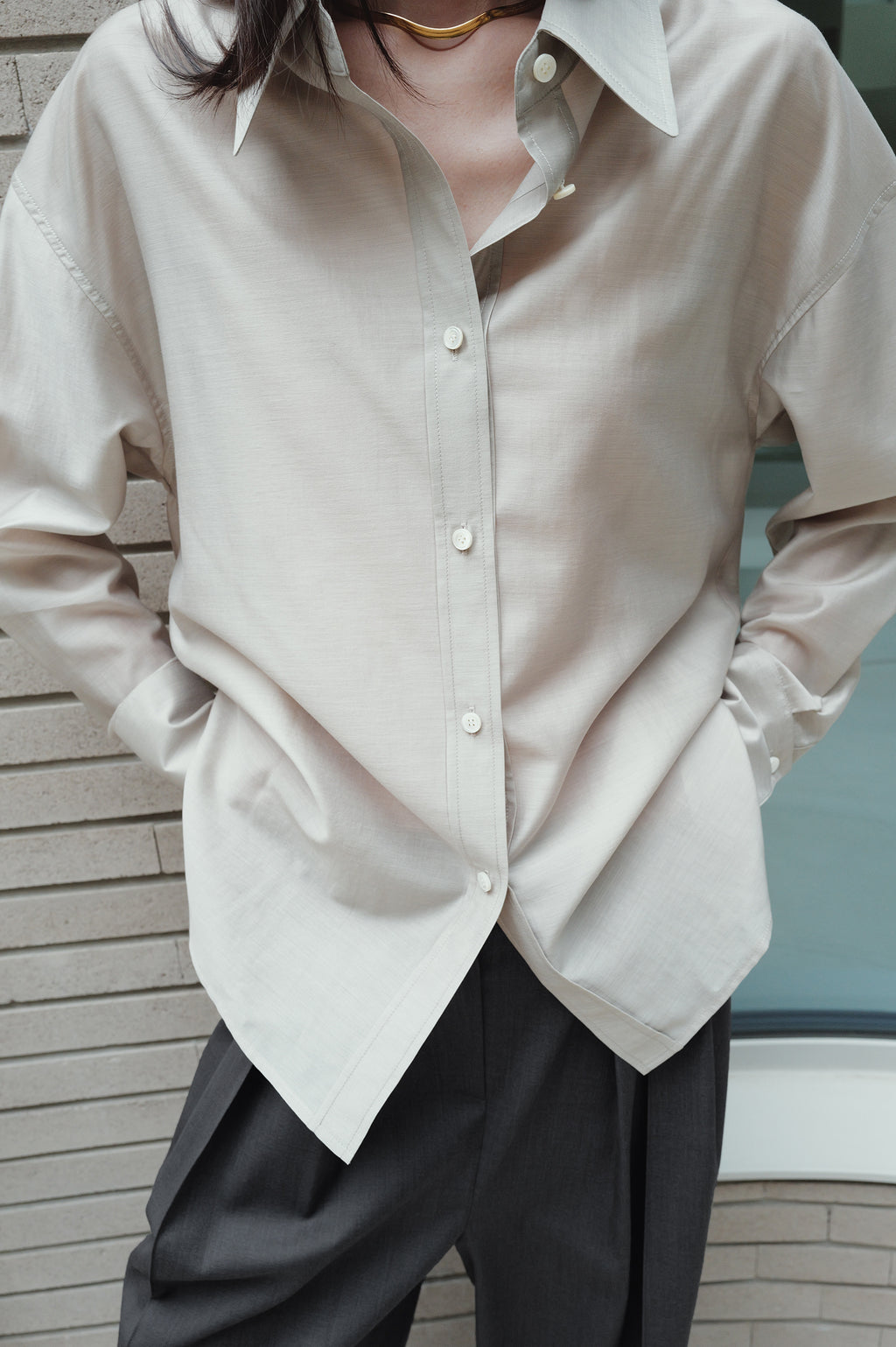 Belted Sheer Shirt Greige
