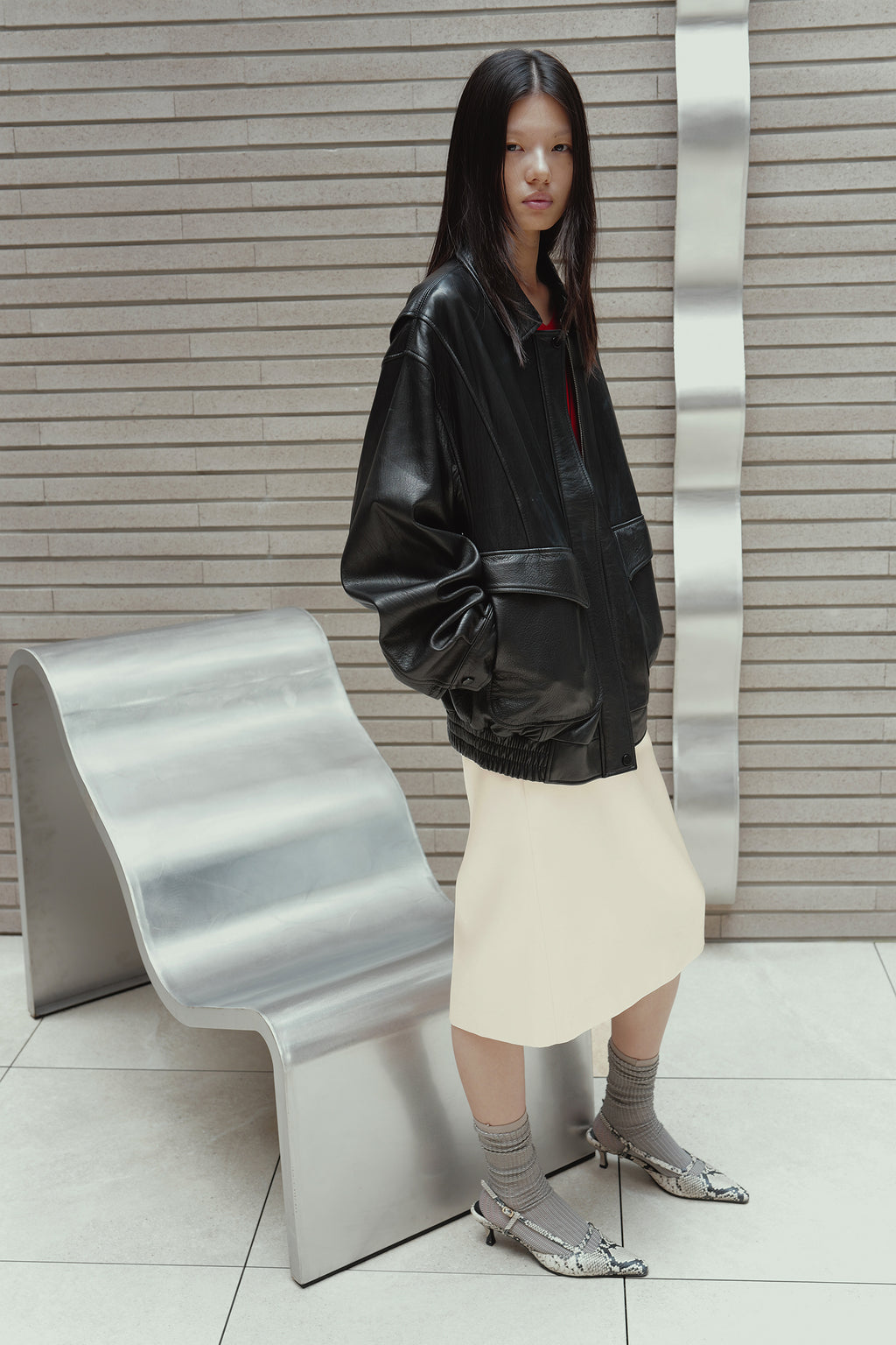 Satin Midi Skirt Cream