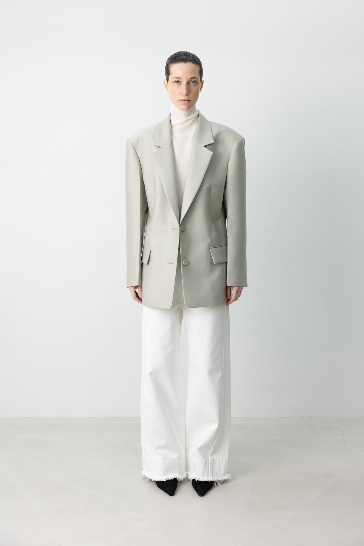 Wool Silk Blazer Light Gray