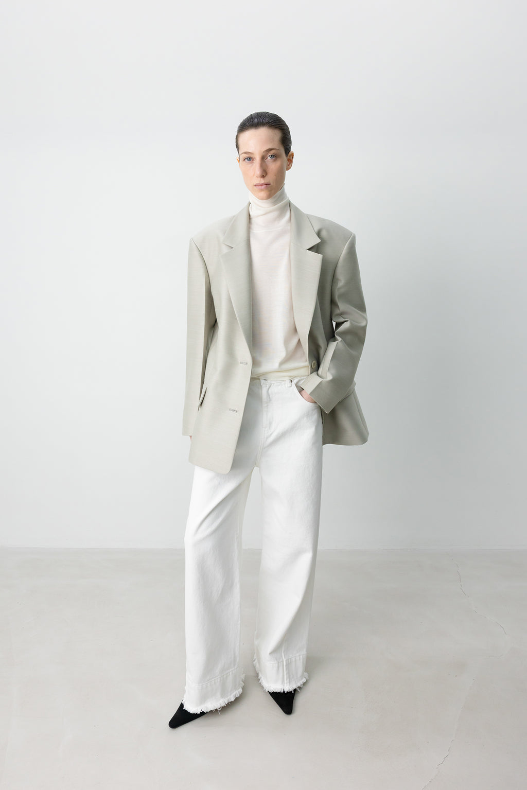 Wool Silk Blazer Light Gray
