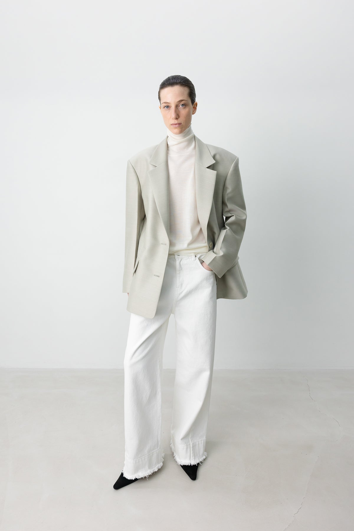 Wool Silk Blazer Light Gray