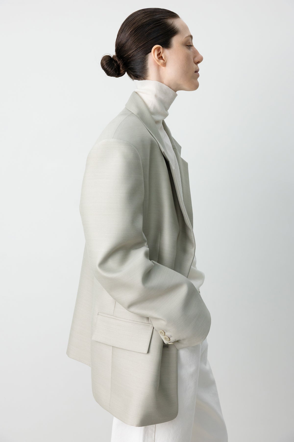 Wool Silk Blazer Light Gray