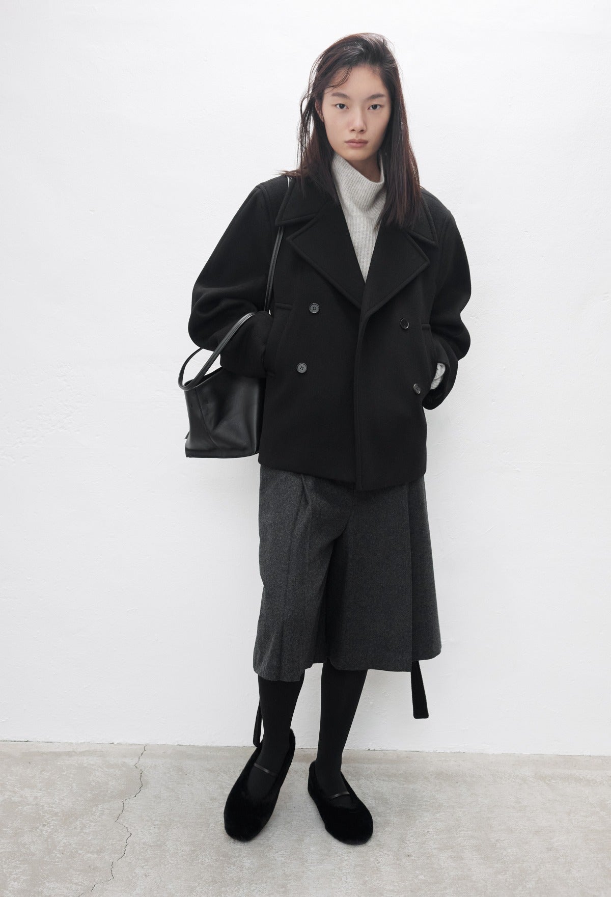 [리퍼브] 더블 벨티드 피코트 블랙
