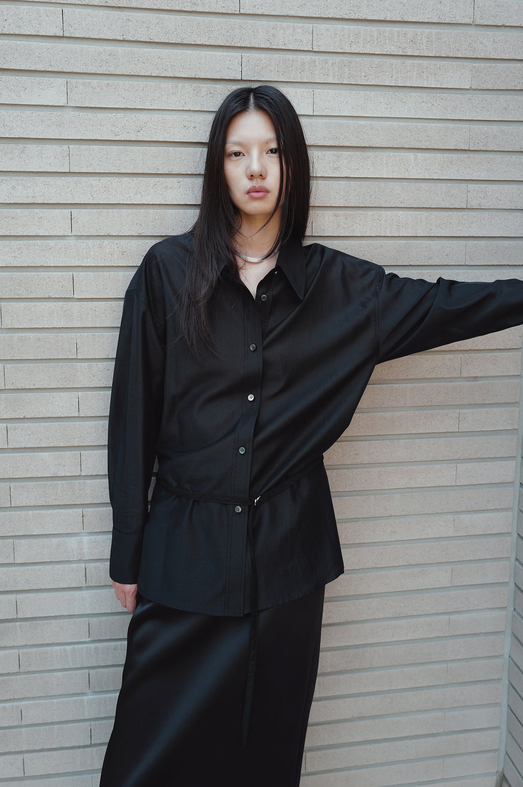 Belted Sheer Shirt Black