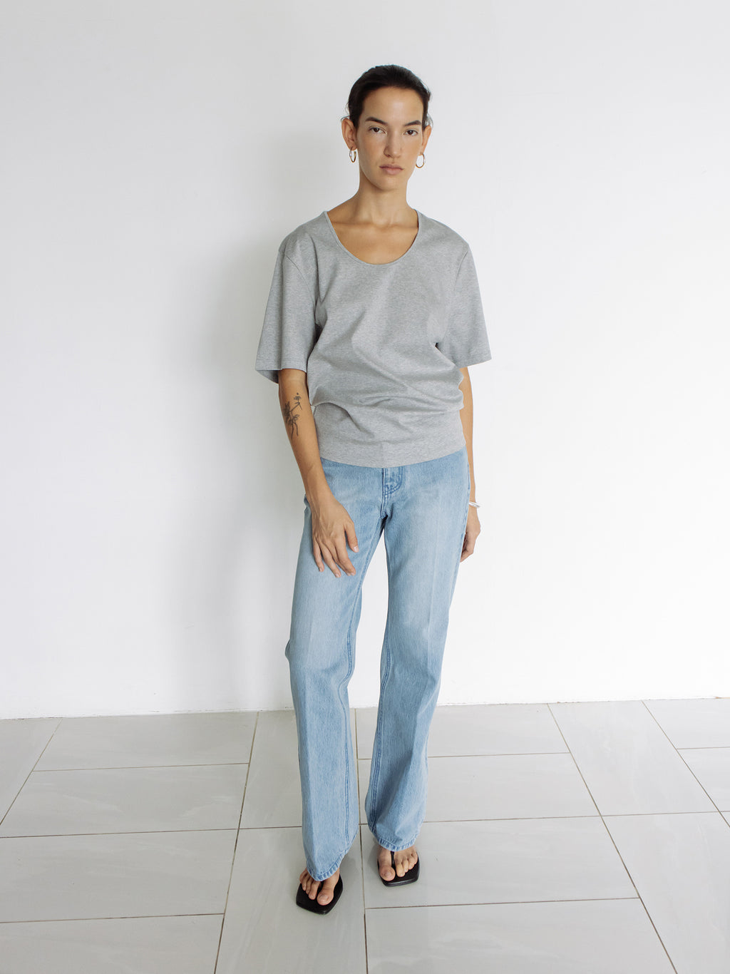 Cotton U-Neck T-shirt, Gray