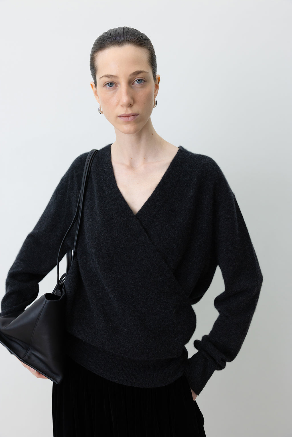 Cashmere 100 Wrap Knit Charcoal